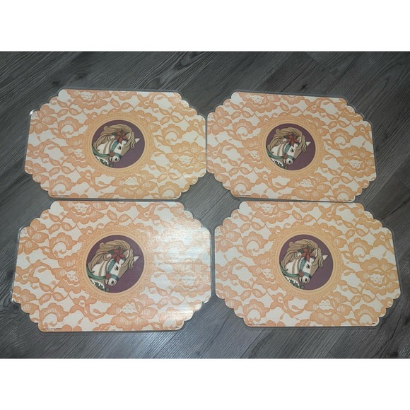 Vintage Reversible Set Of 4 Placemats W/ Carousel Horse‎ Vinyl Made In The USA - Picture 3 of 9